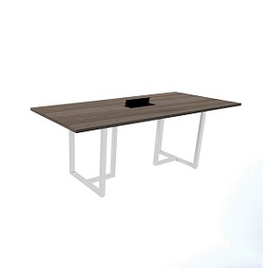 Mesa Reunião Pé Industrial Retangular com Power Box 2,60x1,20cm