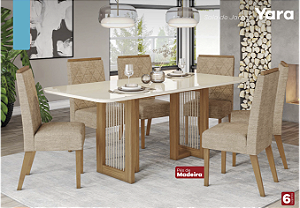 Sala de Jantar Mesa e cadeiras Yara 6 Lugares