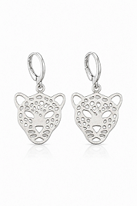 Brinco de Argola Fechada com Pingente de Onça Rhodium Branco