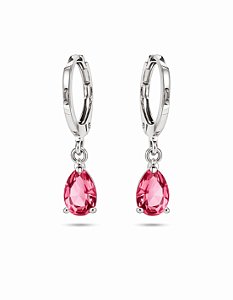 Brinco Argola Clique Pingente Gota Cereja Rhodium Branco