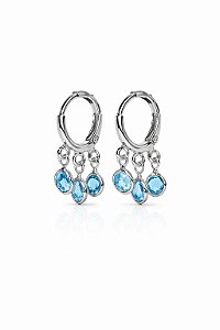 Brinco Argola Clique Pingente Triplo Azul Rhodium Branco