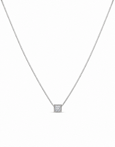 Colar Ponto De Luz Quadrado Rhodium Branco