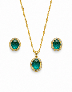 Conjunto Oval 1.3mm Verde Ouro