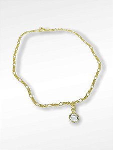 Tornozeleira Elo Dois e Um Com Ponto De Luz Folheado Ouro18k