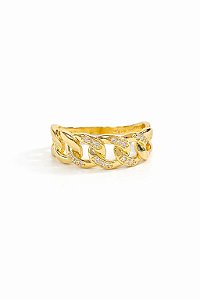 Anel Elo Cartier Dourado Com Zircônias
