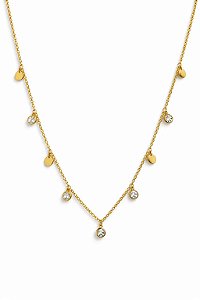 Colar Astros Longo 60cm Zircônias e Esferas Ouro18k