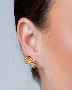 Brinco Laço Cravejado Zircônias Ouro 18k