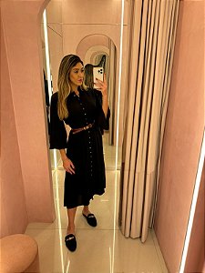 Vestido Super Midi Com Botões Frontais Preto