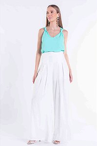 CALÇA PANTALONA COM PREGAS BRANCA