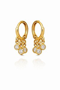 Brinco Argola Clique Pingente Triplo Ouro 18k