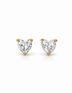 Brinco Ponto de Luz Coração Zircônia 6mm Ouro 18k