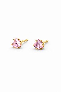 Brinco Coração Mini Zircônia Rosa