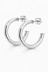 Argola Tubo Milano 3cm Rhodium Branco