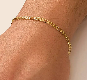 Pulseira Masculina Grumet 4mm Elo 3 Por 1 Folheado A Ouro 18k