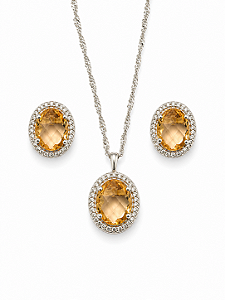 Conjunto Oval Citrino Rhodium Branco