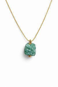 Colar Quartzo Verde Bruto Pedra Natural Ouro 18k