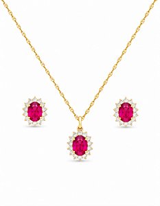 Conjunto Oval Safira Rosa