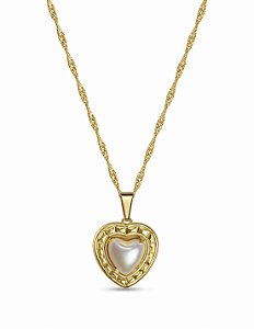 Colar Coração com Pérola Ouro 18k