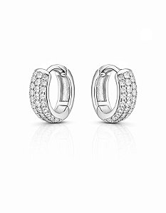 Brinco Argola Pequeno Cravejado Zircônia Rhodium Branco