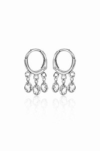 Brinco Argola Clique Pingente Triplo Rhodium Branco