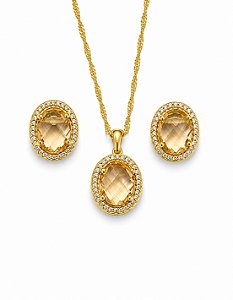 Conjunto Oval Citrino Ouro