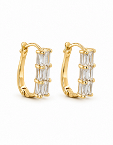 Argola Zircônias Baguete Ouro