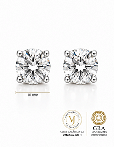 Brinco Solitário 10mm Clássico Moissanite 8ct