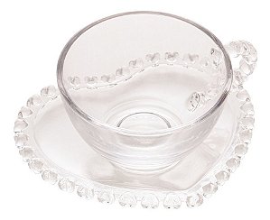 Xícara De Chá Com Pires Lyor Cristal Linha Coração 170ml Transparente