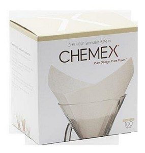 Filtro Quadrado Branco Pré-dobrado  Chemex Com 100 Unidades