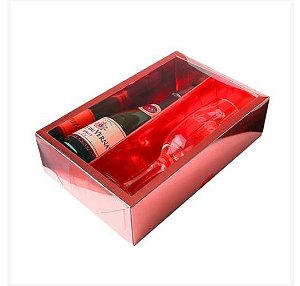 Caixa Mini Champanhe e Taça (20,5cm x 13cm x 6cm) Vermelha 5 unidades Assk