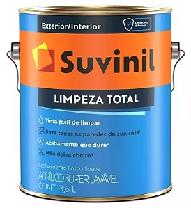 Tinta Acrílica Suvinil Limpeza Total Fosco Suave Branco 3,6 Litros