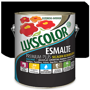 Tinta Esmalte Lukscolor Premium Plus Base Água Brilhante Preto 3,6 Litros