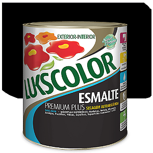 Tinta Esmalte Lukscolor Premium Plus Base Água Brilhante Preto 0,9 Litros