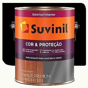 Tinta Esmalte Suvinil Cor & Proteção Brilhante Preto 3,6 Litros