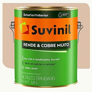 Tinta Acrílica Suvinil Rende Cobre Muito Fosco Areia 3,6 Litros