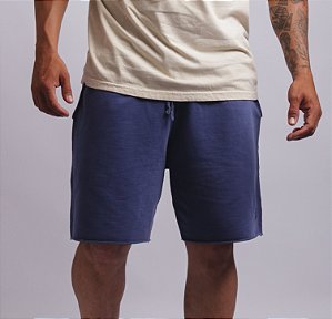 Bermuda de Moletom Logo FLN Corte a Fio Azul