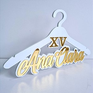 Cabide Casamento 15 anos Noiva e Debutante - MDF com  Aplique de Acrílico no Nome e Brasão