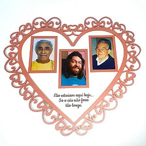Placa Homenagem Coração com 3 fotos