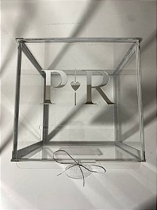 Caixa Pix Dos Noivos Prata - Urna Gravata Acrílico Transparente