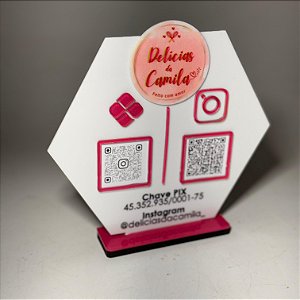 Placa PIX e Instagram QR Code Hexagonal com Logotipo