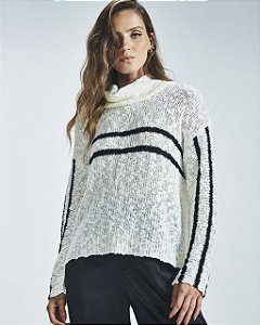 BLUSA TRICOT DETALHE EM LISTRAS BRANCO/PRETO