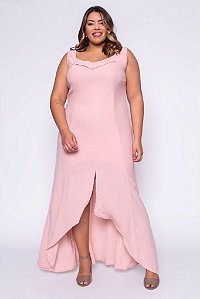 vestido rosa cha plus size