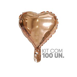 Balão de Festa Microfoil Coração Rose Gold - 9" - 100 Unidades - Rizzo Balões