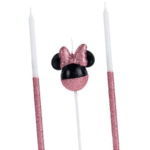 Vela Minnie 360 Glitter Rose Gold Disney - 1 unidade - Rizzo