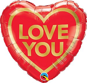 Balão de Festa Microfoil Coração- Love You Dourado - 18" 46cm - 01 Unidade - Rizzo Balões