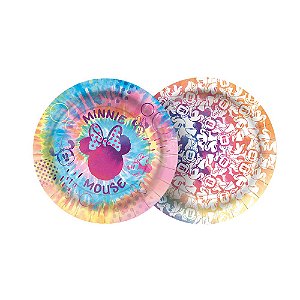 Prato Papel Redondo 18 Cm Minnie Tie Dye 12 Unidades - Regina - Rizzo Festas