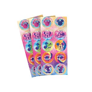Adesivo Redondo Minnie Tie Dye 30 Unidades - Regina - Rizzo Festas