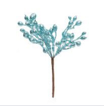 Pick Galho Decorativo - Frutos Verde Água com Glitter - 15cm - 01 unidade - Cromus Natal - Rizzo Embalagens