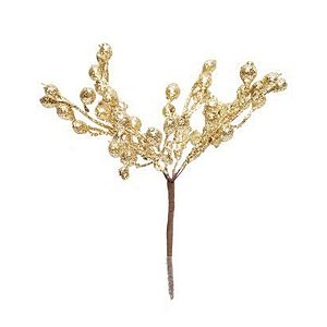 Pick Galho Decorativo - Ouro com Glitter - 15cm - 01 unidade - Cromus Natal - Rizzo Embalagens