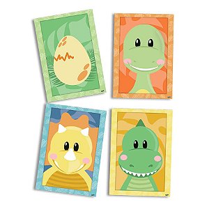 Quadro Decorativos Festa Dino Baby - 4 Unidades - Festcolor - Rizzo